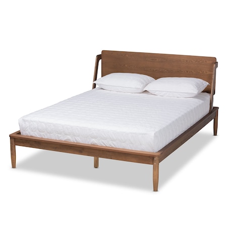 Baxton Studio Sadler Mid-Century Modern Ash Walnut Brown Finished Wood Queen Size Platform Bed 174-10912-Zoro